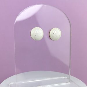 Round White Glossy Handmade Polymer Clay Big Stud Earrings